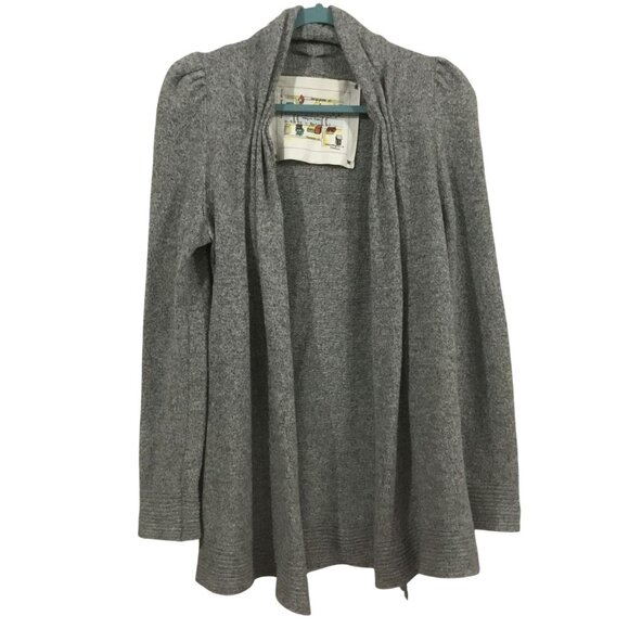 Anthropologie Meguro River Wool Knit Open Front Pleated Puff Shoulder Cardigan M - Picture 1 of 12